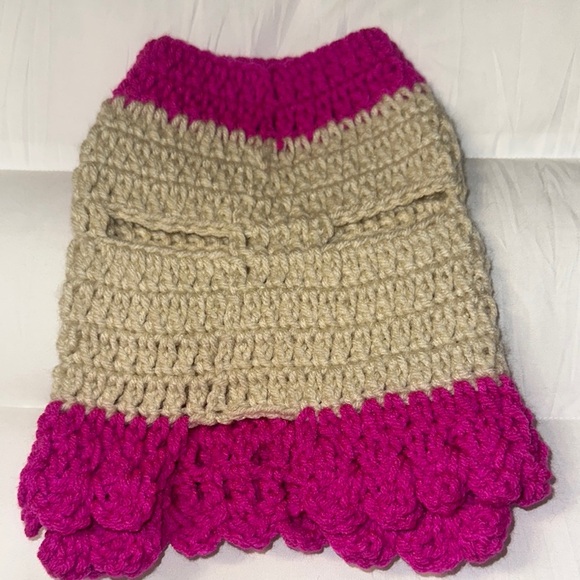 Hand crafted pets Pink and Tan Crochet dress Skirt with Bow - Picture 3 of 6